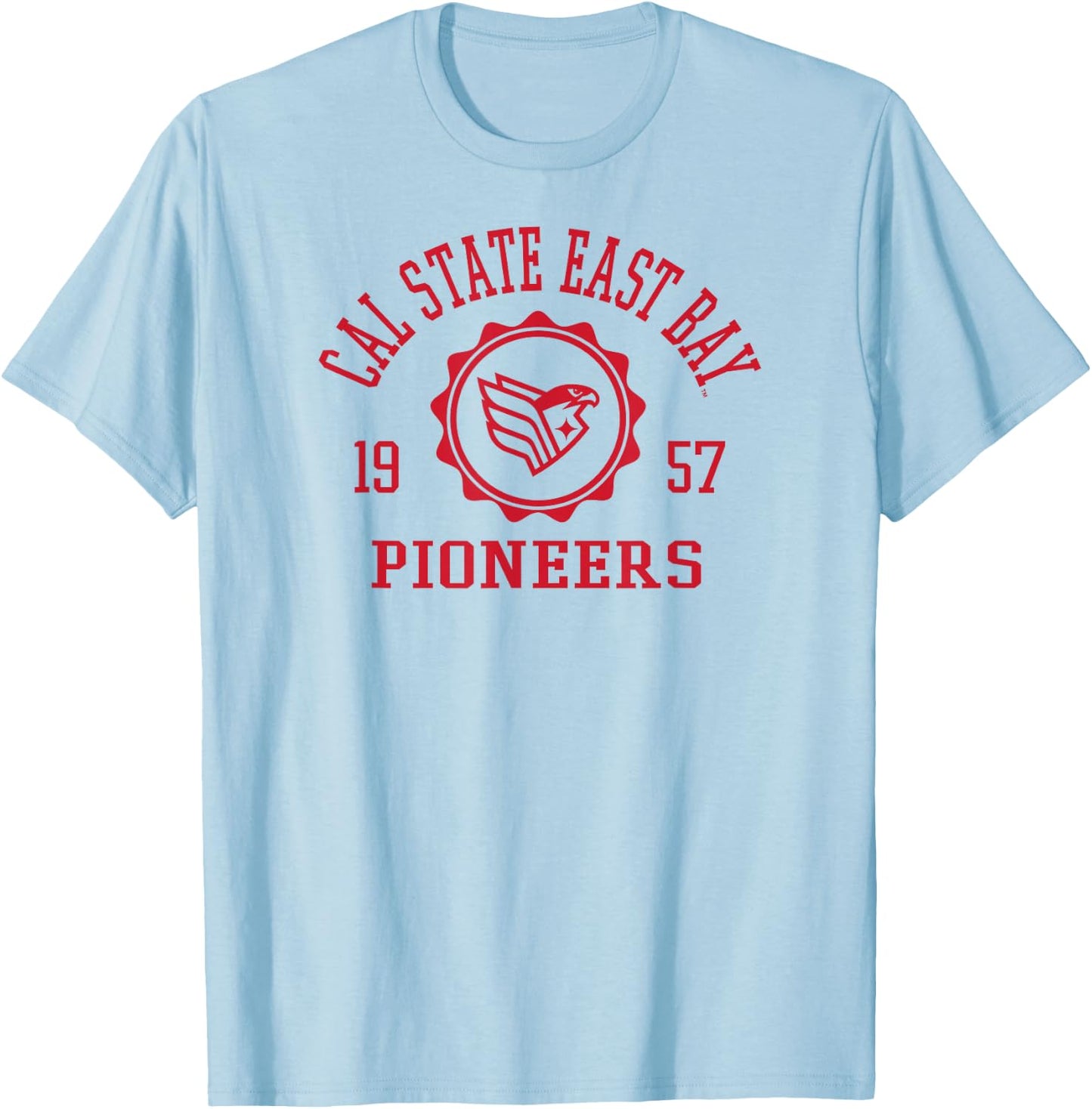 Cal State East Bay Pioneers Stamp Gray Officially Licensed T-Shirt - T-Shirt | Light Blue