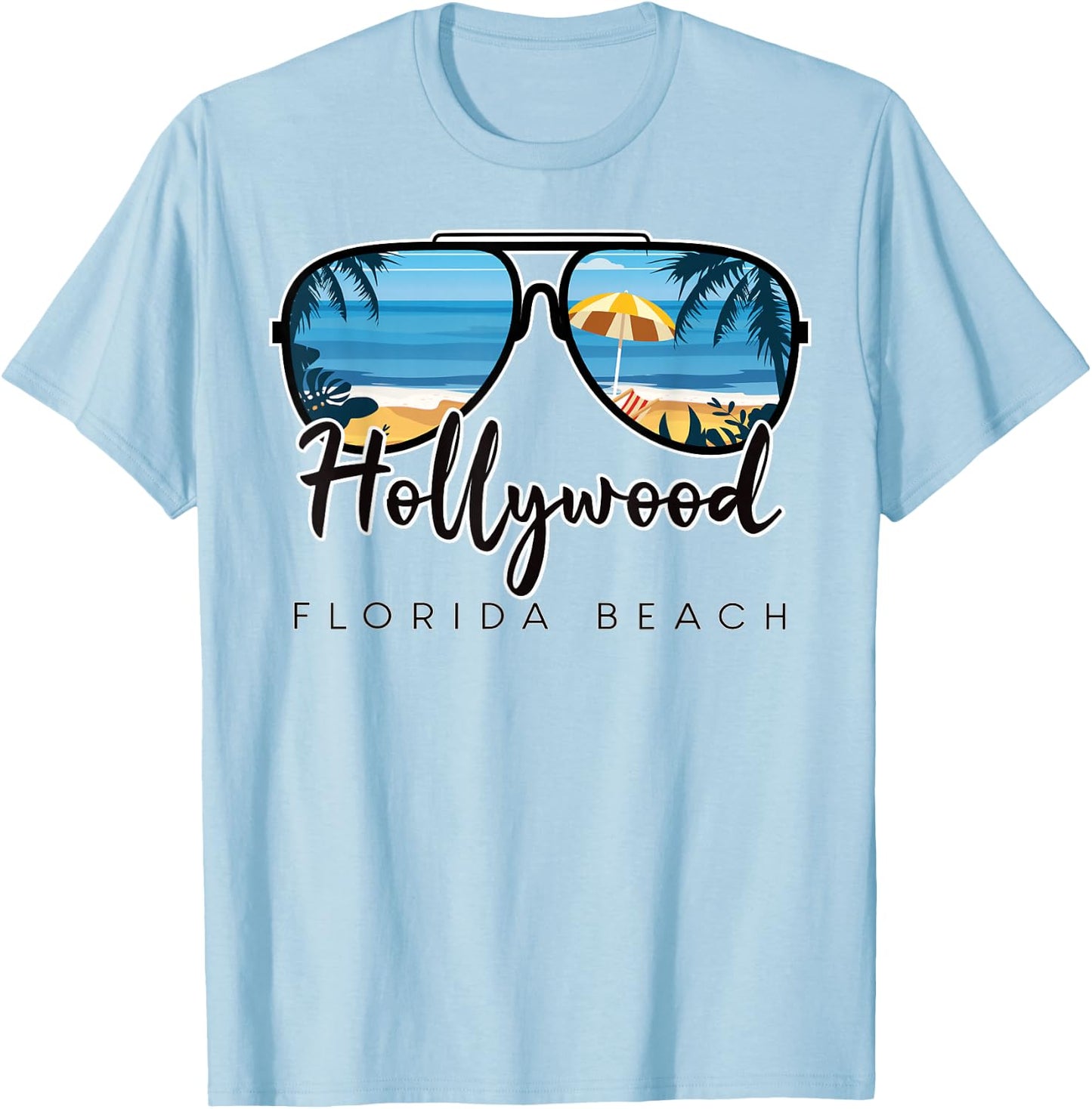 Hollywood Beach Florida Palm Tree Sunglasses Souvenir T-Shirt - T-Shirt | Light Blue