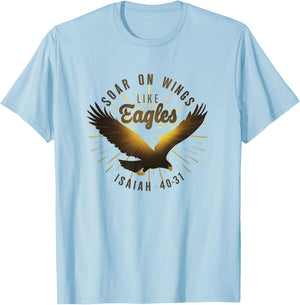 Soar on Wings like Eagles Isaiah 40:31 Eagle Design T-Shirt - T-Shirt | Light Blue