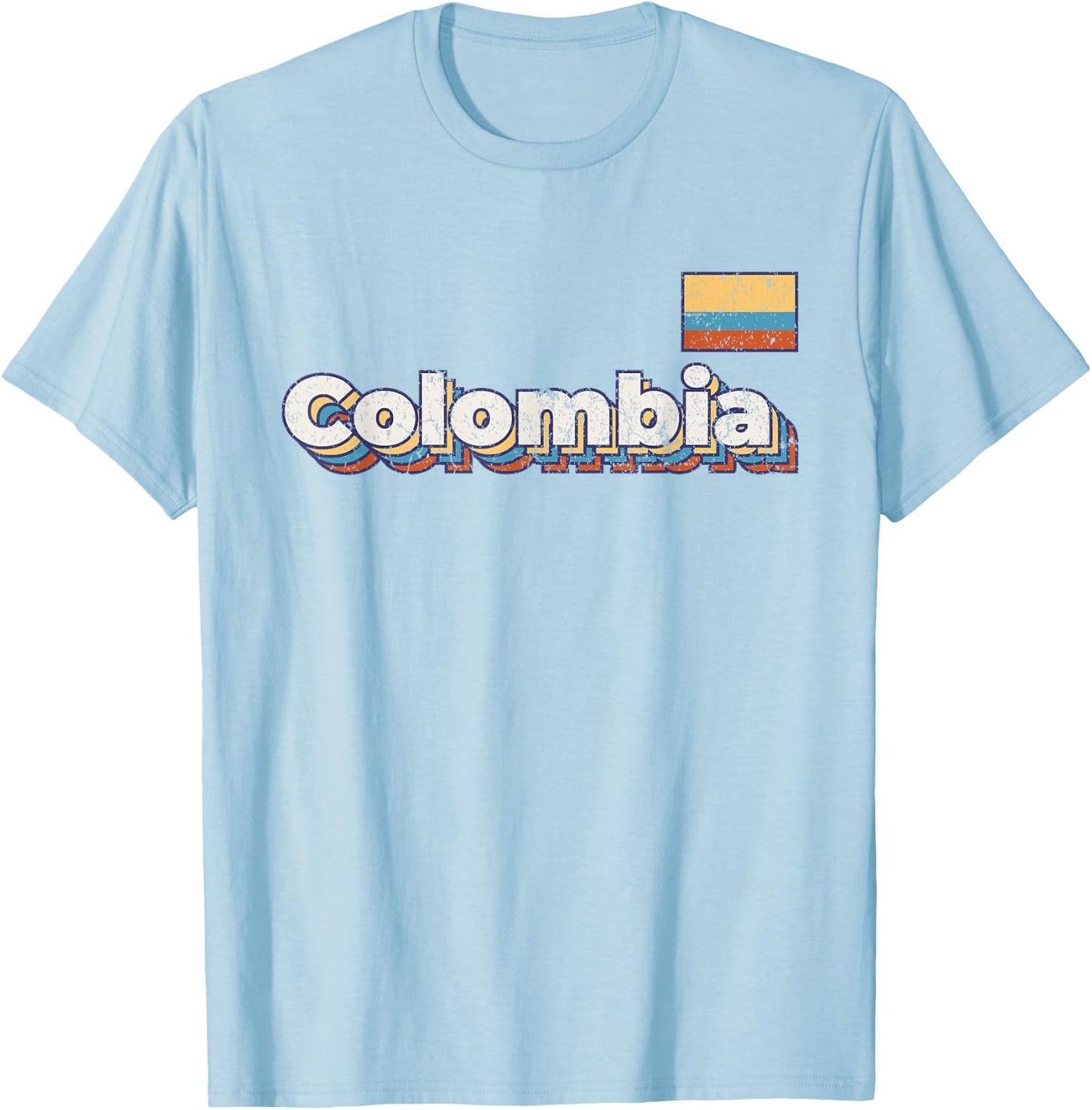 Vintage Retro Faded Colombia Flag Colombian Pride T-Shirt - T-Shirt | Light Blue