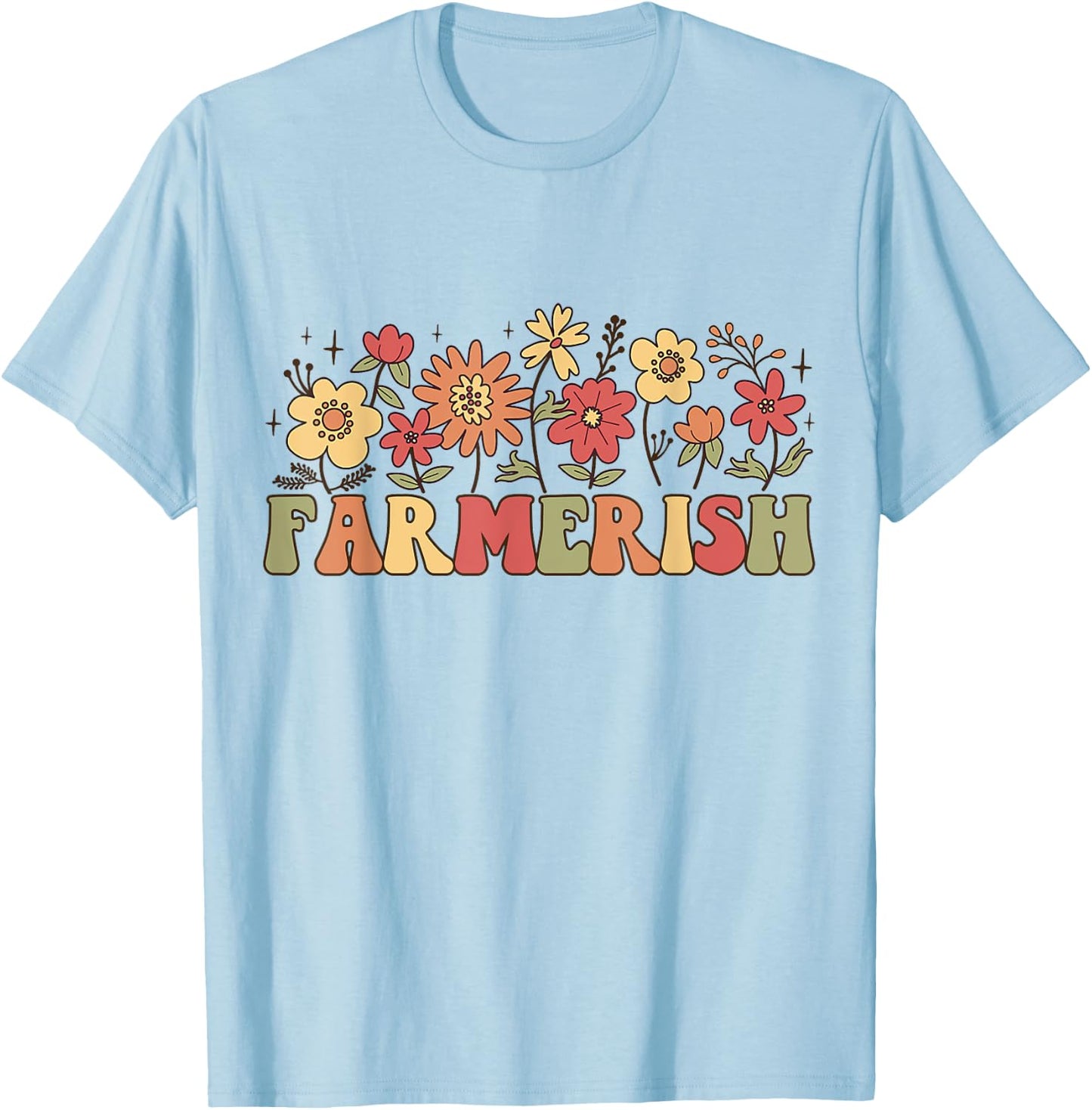 Farmerish Groovy Retro Floral Farmer Wife Daughter T-Shirt - T-Shirt | Light Blue