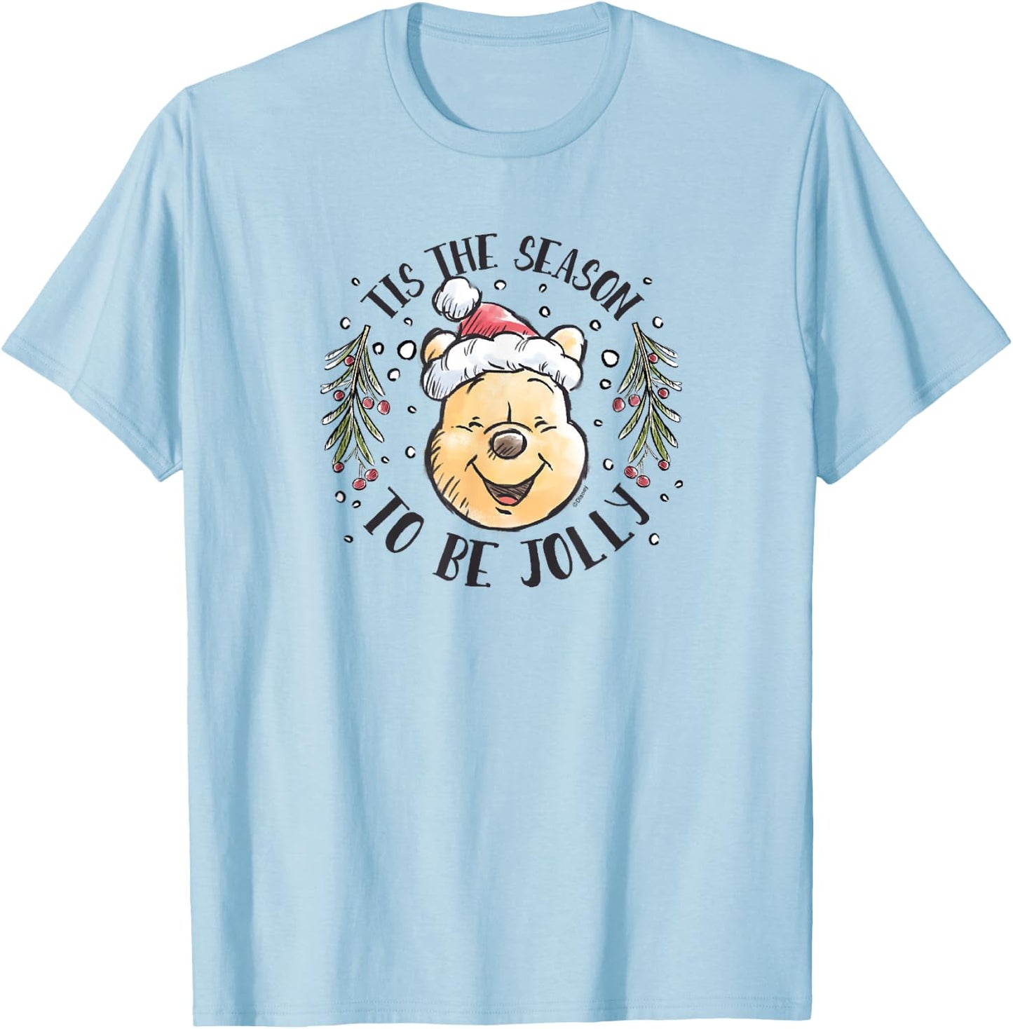 Winnie the Pooh - Tis The Season To Be Jolly Santa Hat T-Shirt - T-Shirt | Light Blue