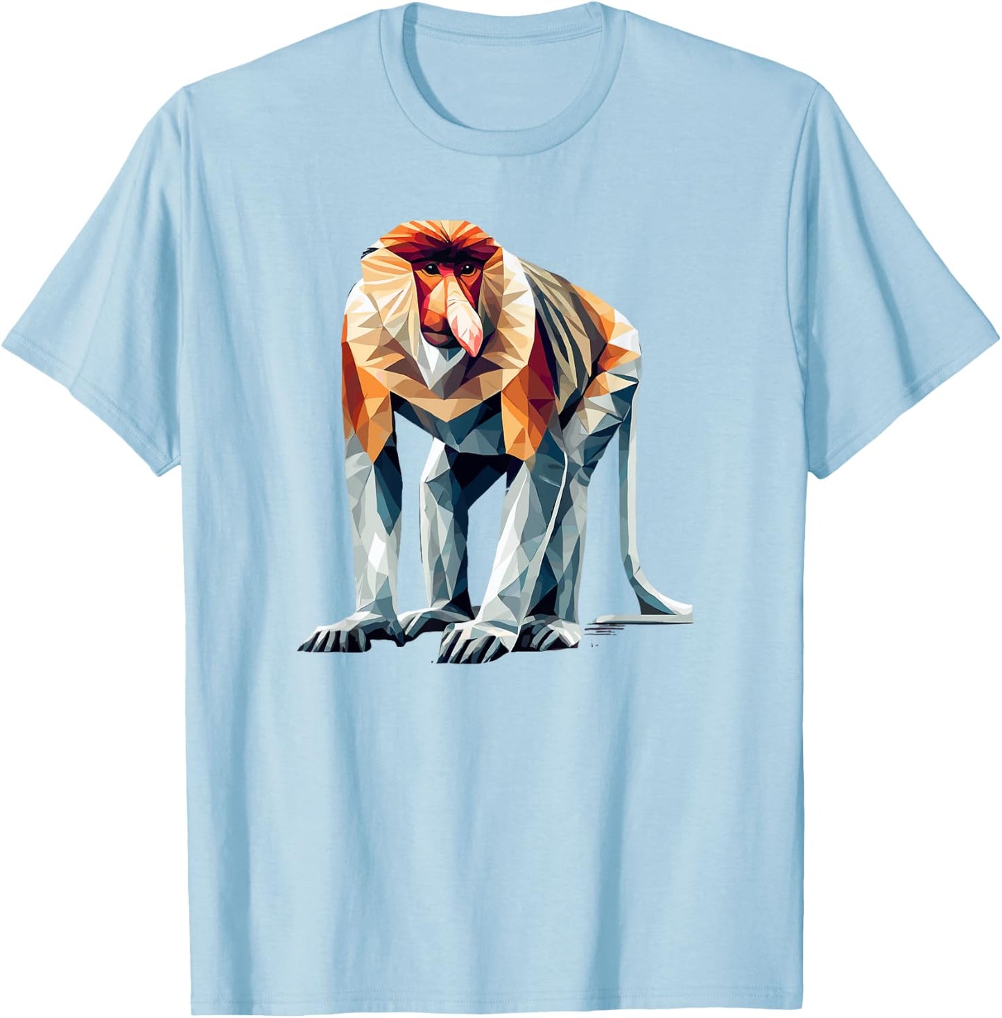Geometric Art Proboscis Monkey Long-Nosed Monkey T-Shirt - T-Shirt | Light Blue