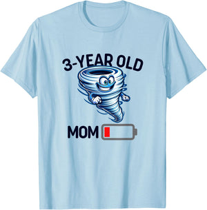 Funny Tired Mom Low Batt Mom of 3 Year Old Mothers Day T-Shirt - T-Shirt | Light Blue