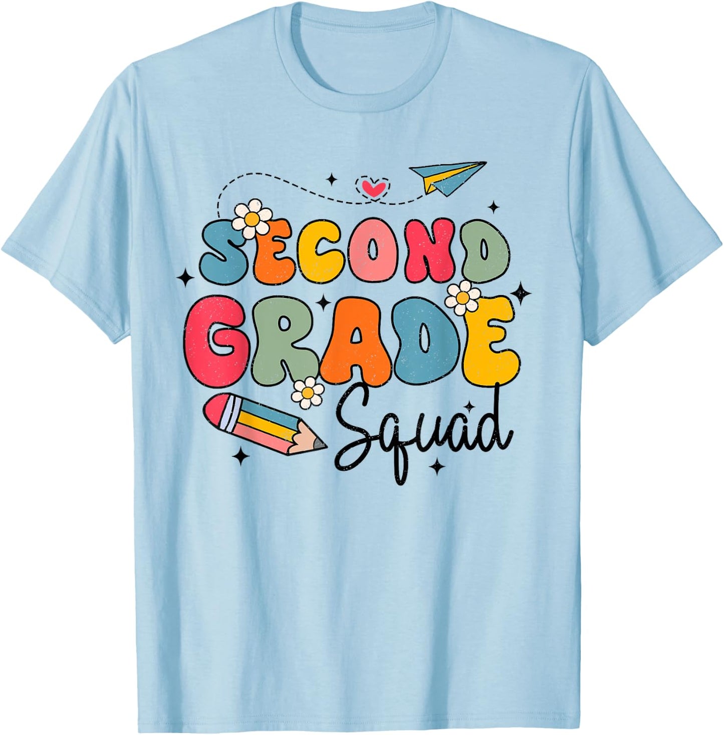2nd Second Grade Squad Student Teacher Back To School Groovy T-Shirt - T-Shirt | Light Blue