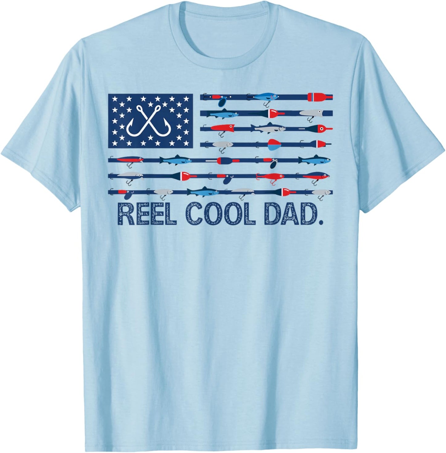 Reel Cool Dad Camo American Flag Fishing Father’s Day T-Shirt - T-Shirt | Light Blue