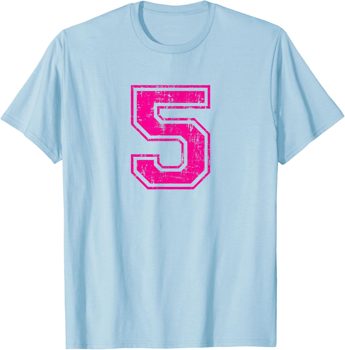 Number 5 Five Varsity Distressed Vintage Sport Team Player's T-Shirt - T-Shirt | Light Blue