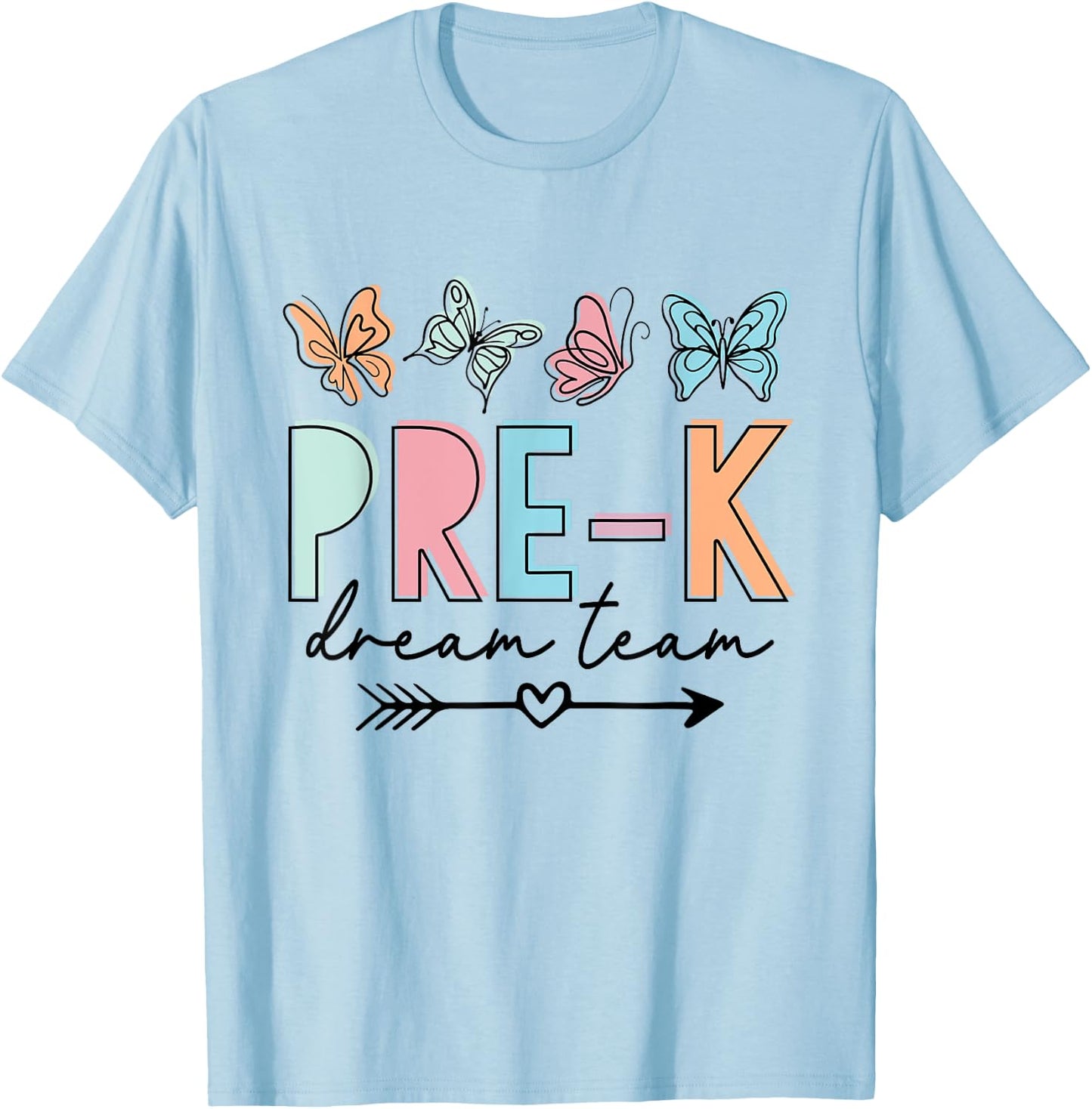 Pre-K Dream Team Butterfly Retro Back To School T-Shirt - T-Shirt | Light Blue