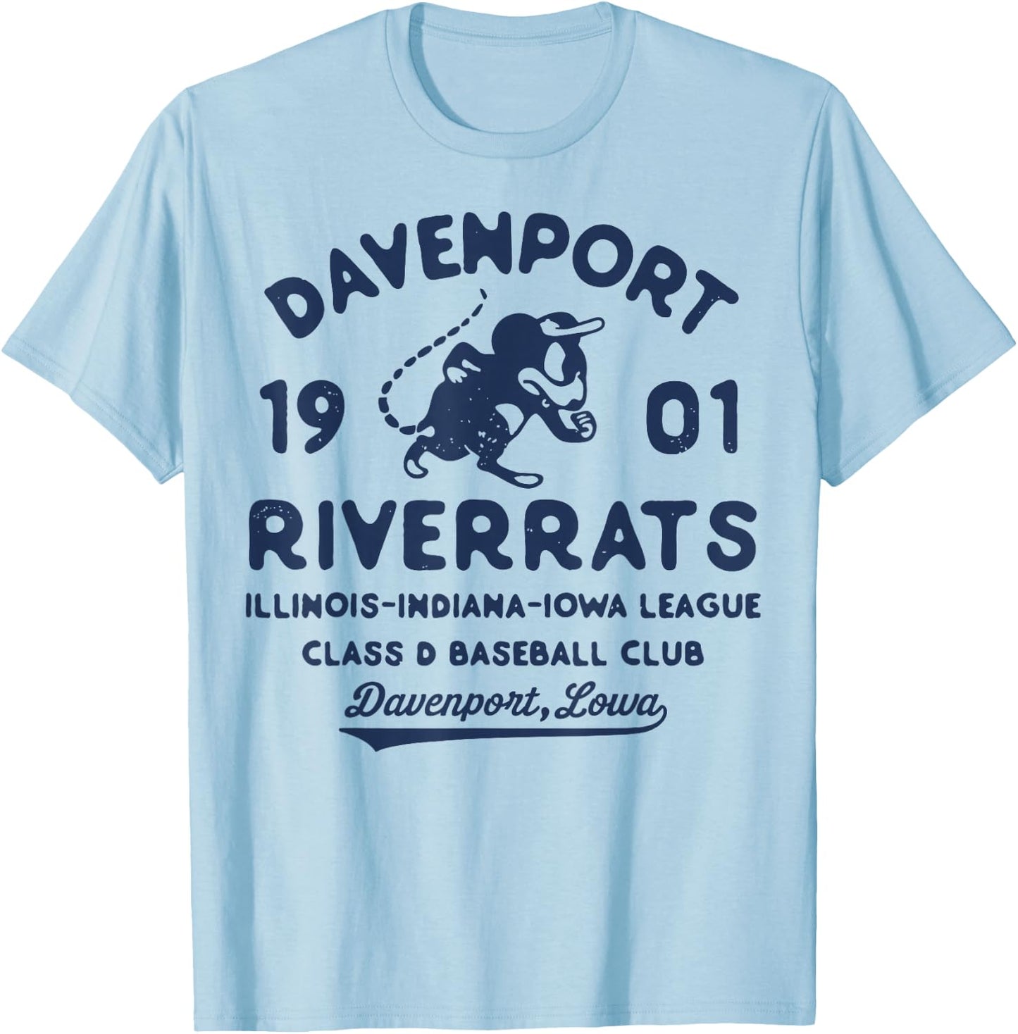 Davenport River Rats Iowa Vintage Defunct Baseball T-Shirt - T-Shirt | Light Blue