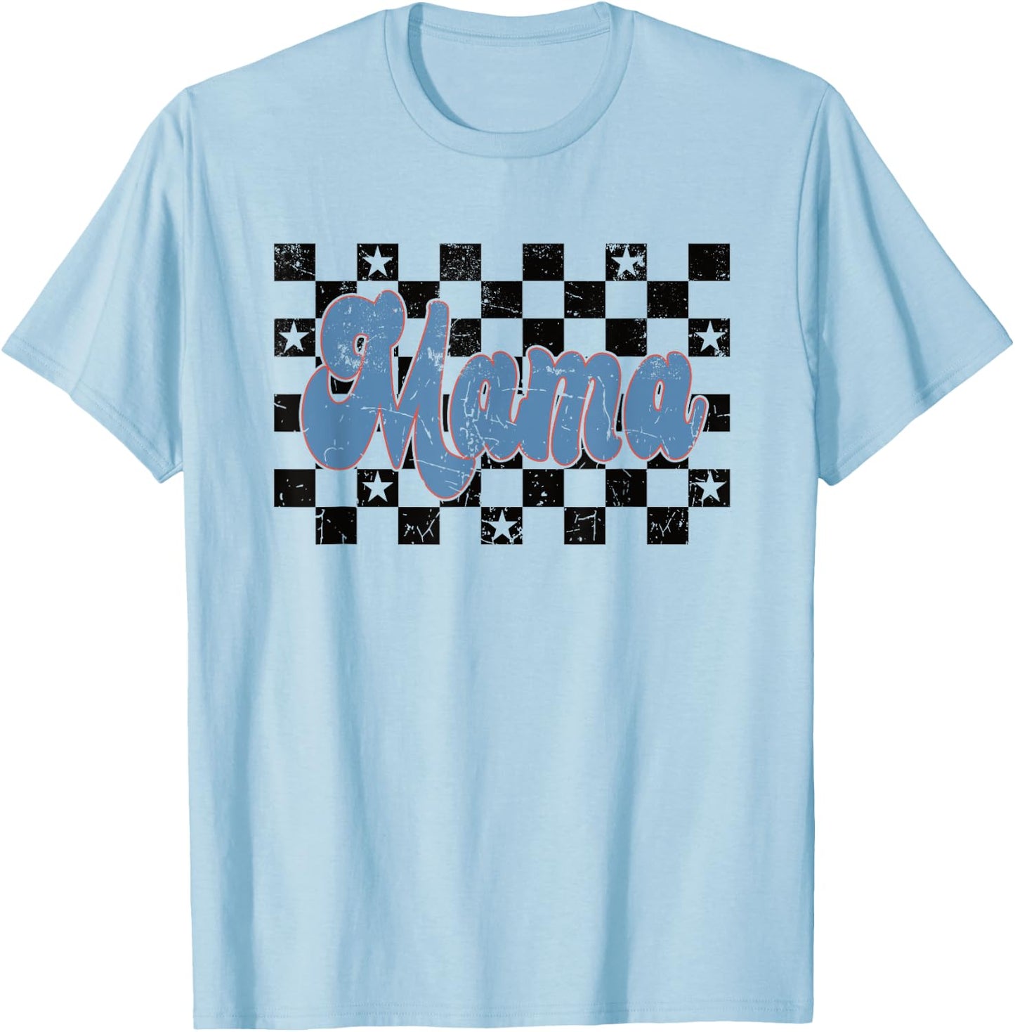 Checkered Mama Mom Mother Women Check Pattern Retro Vintage T-Shirt - T-Shirt | Light Blue
