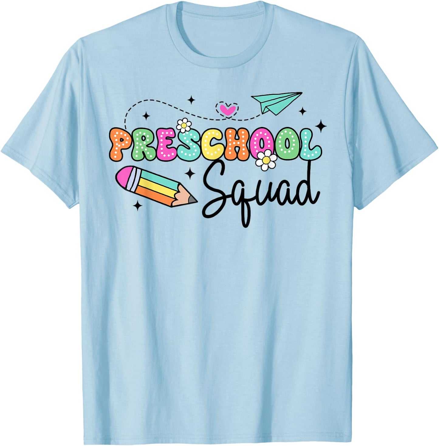 Preschool Squad Student Teacher Back To School Groovy T-Shirt - T-Shirt | Light Blue