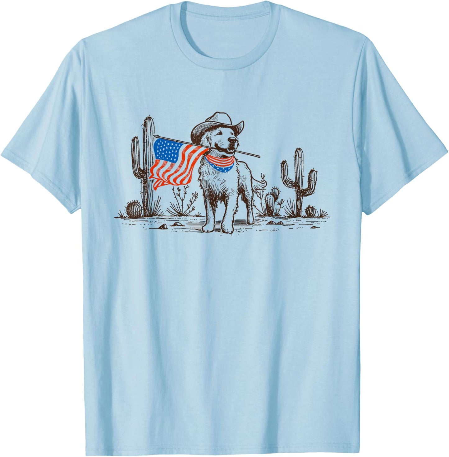 Dog American Flag Dog Cowboy For Dog Dad Men T-Shirt - T-Shirt | Light Blue