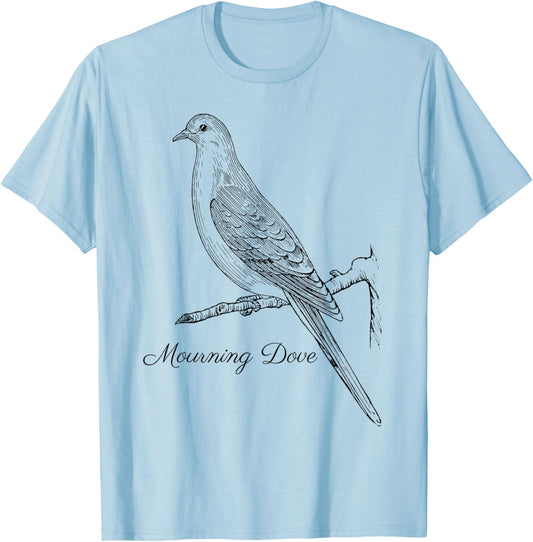 Mourning Dove Bird Shirt Ornithology Black Lines T-Shirt - T-Shirt | Light Blue
