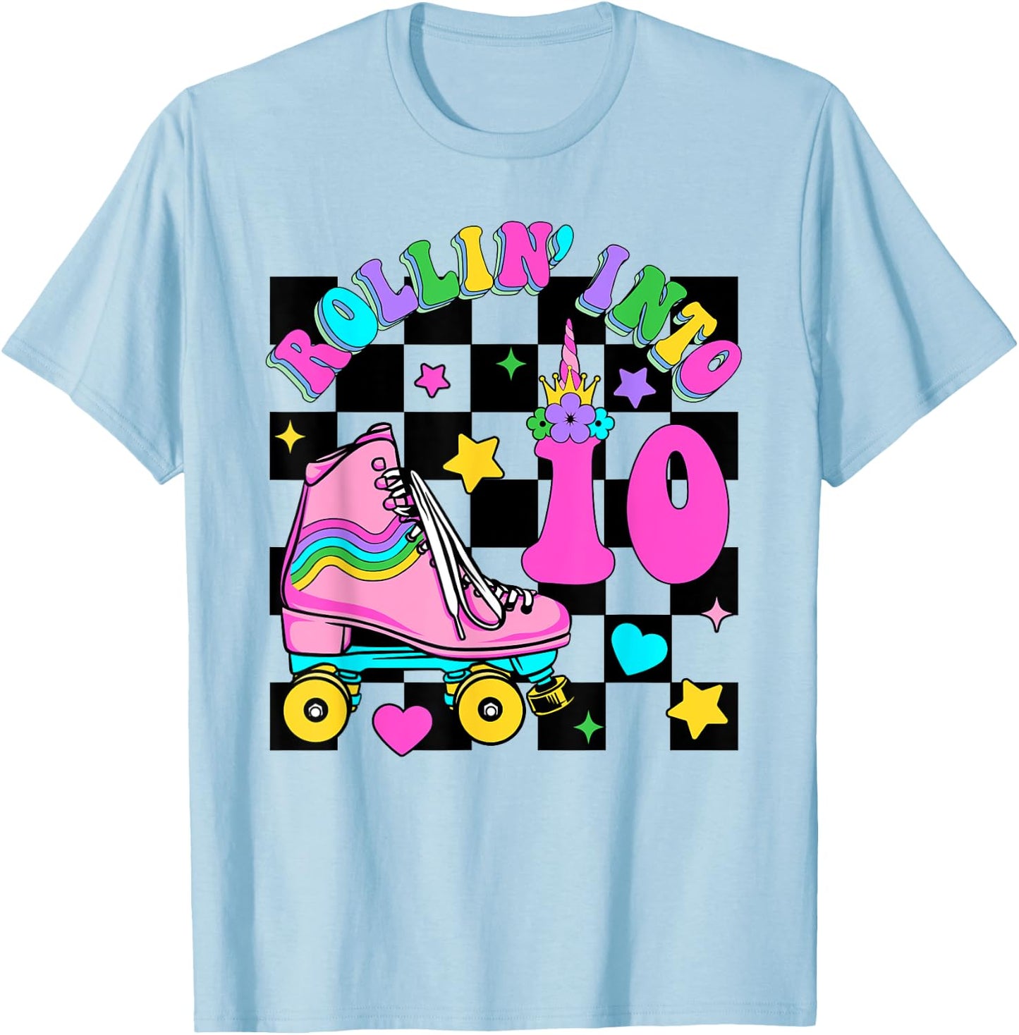 Rolling Into 10 Years Old Skater 10th Birthday Kids Girls T-Shirt - T-Shirt | Light Blue