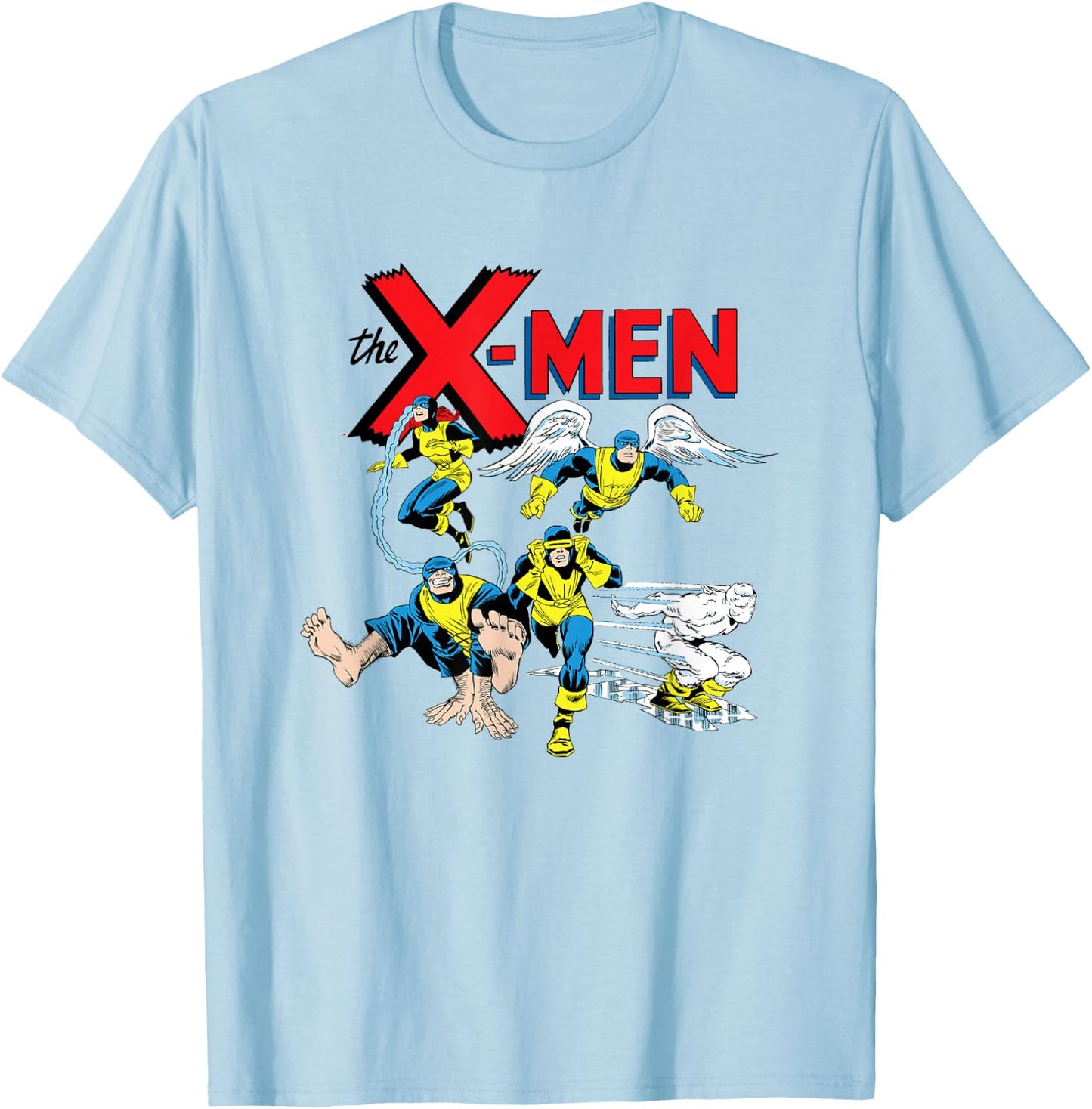 Marvel X-Men Original Group In Action Group Shot Vintage T-Shirt - T-Shirt | Light Blue