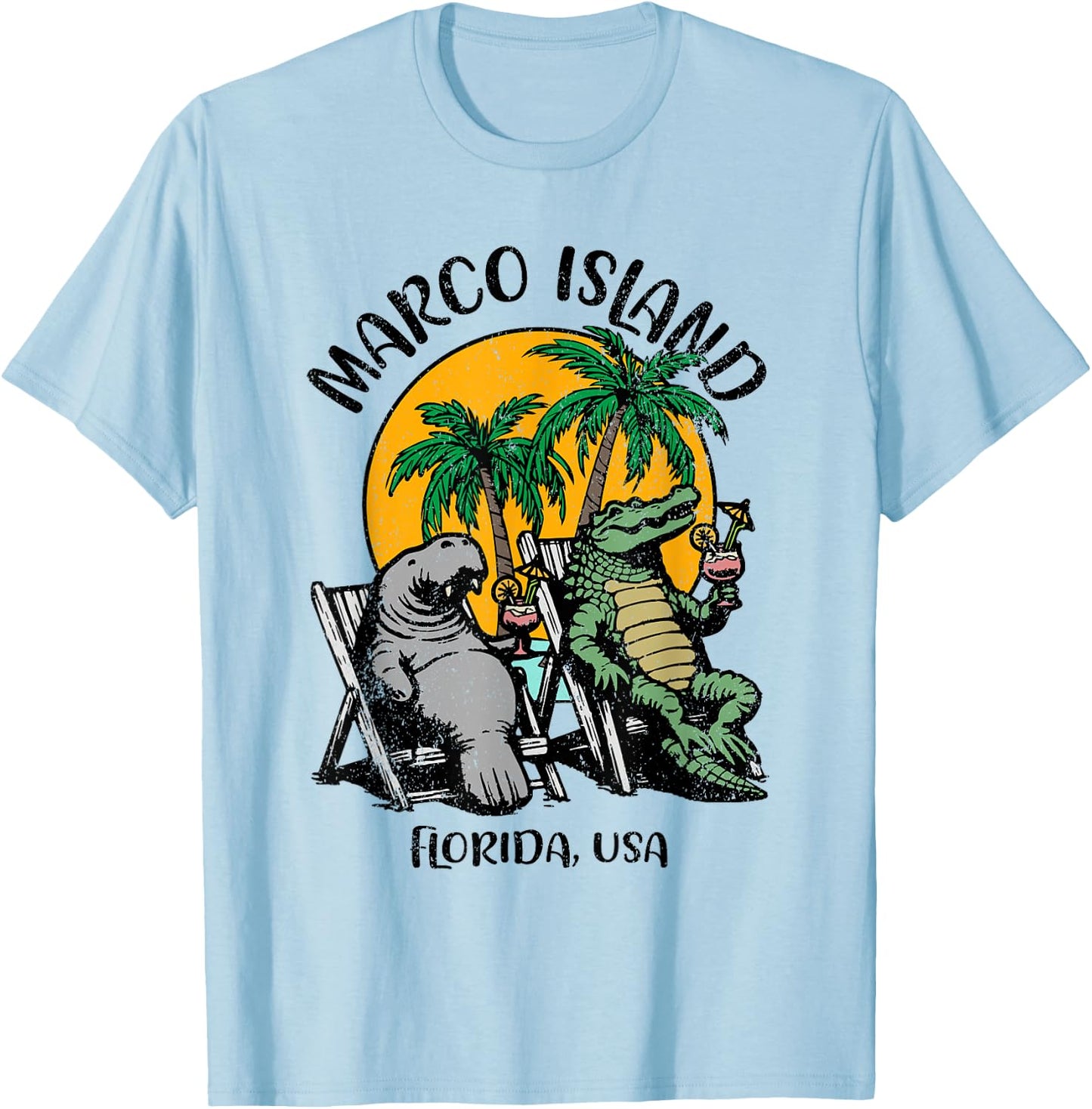 Marco Island Florida USA Funny Manatee Alligator Design T-Shirt - T-Shirt | Light Blue