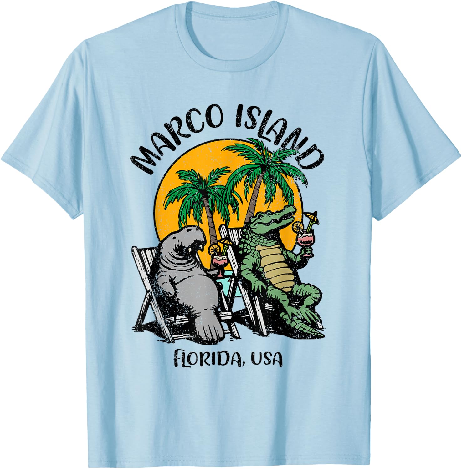 Marco Island Florida USA Funny Manatee Alligator Design T-Shirt - T-Shirt | Light Blue