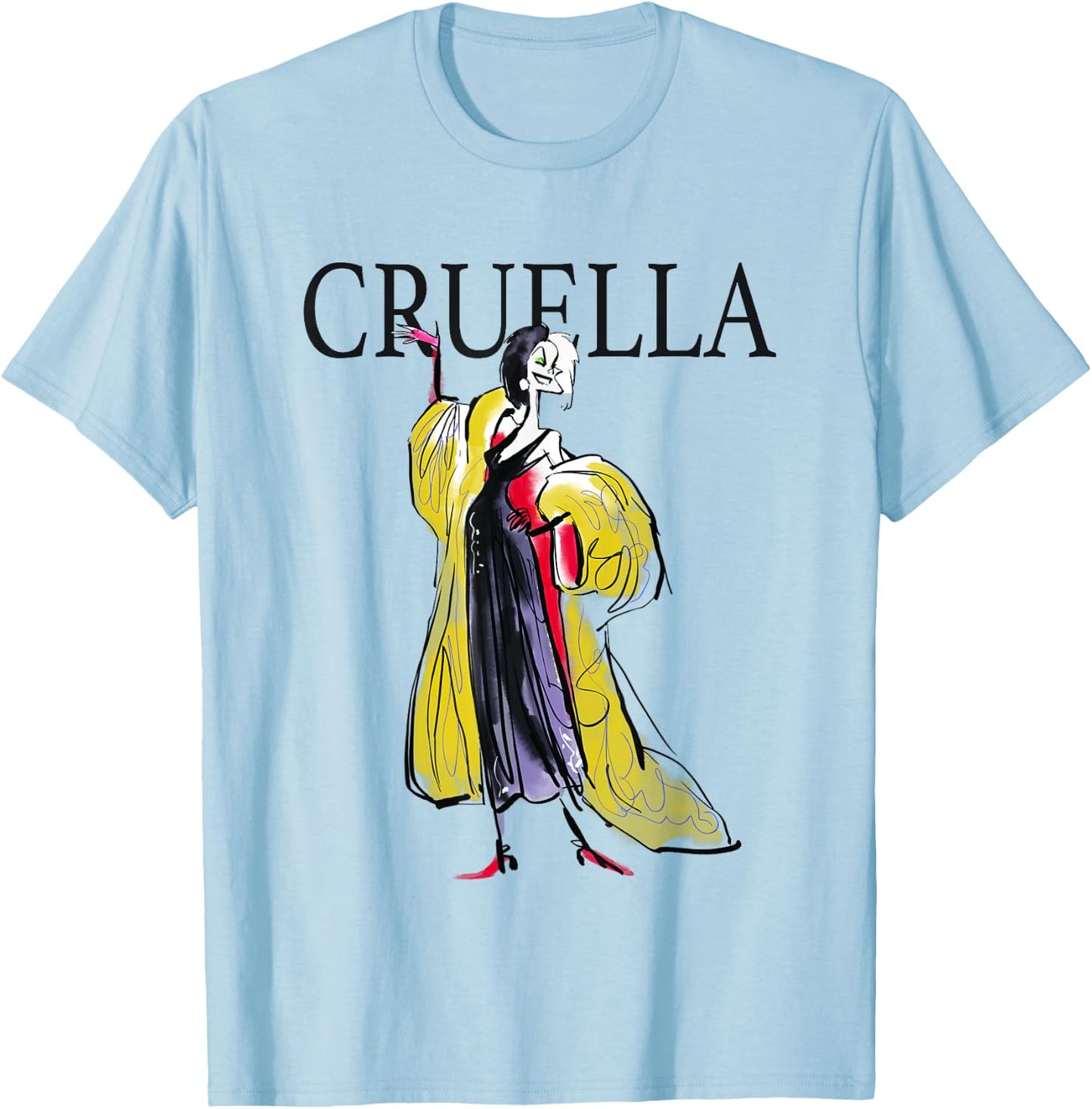 Disney 101 Dalmatians Cruella de Vil Sassy Retro Sketch T-Shirt - T-Shirt | Light Blue