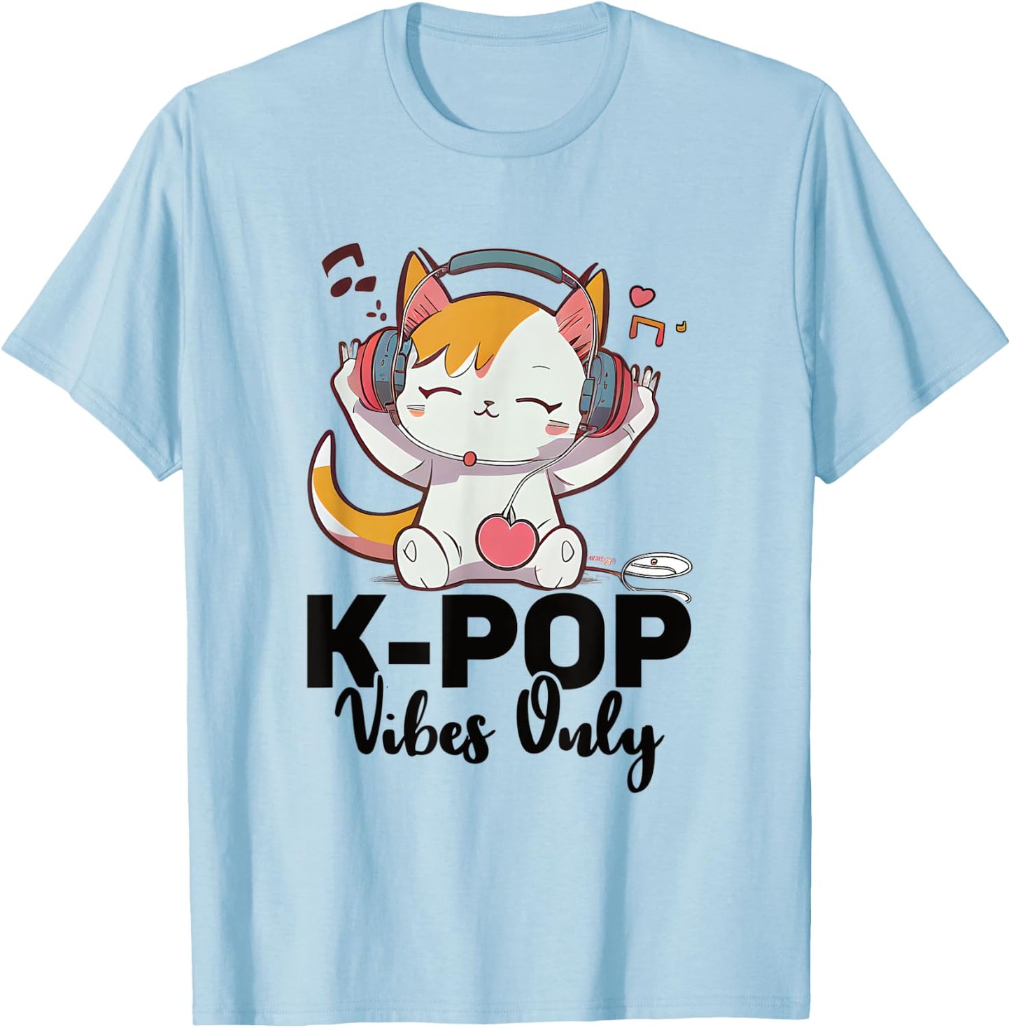Kpop Vibes Only Merchandise Cat K-Pop Fashion Fangirls T-Shirt - T-Shirt | Light Blue