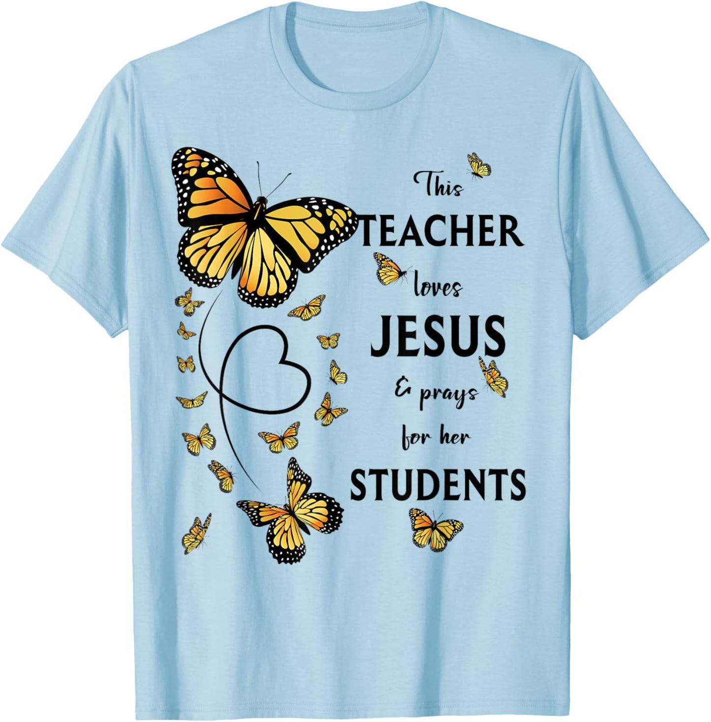 Christian Teacher Butterfly This Teacher Loves Jesus T-Shirt - T-Shirt | Light Blue
