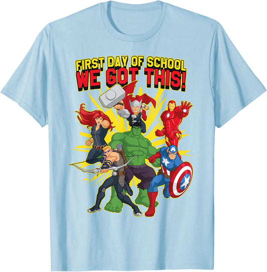 Marvel Avengers First Day Of School Text T-Shirt - T-Shirt | Light Blue
