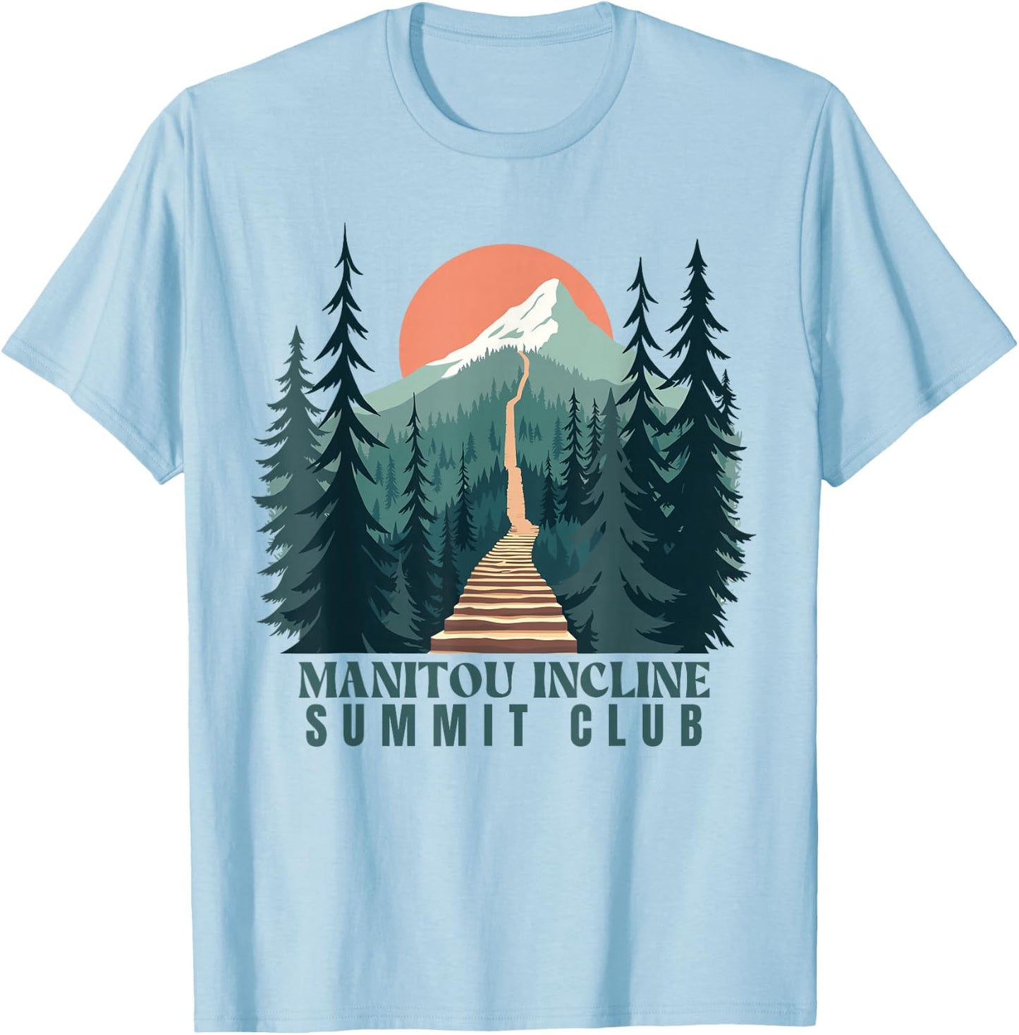 Manitou Incline Summit Club, Hiking Manitou Incline T-Shirt - T-Shirt | Light Blue