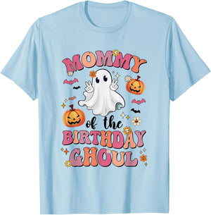 Mommy Of The Birthday Ghoul Halloween Bday Boys Girls Ghost T-Shirt - T-Shirt | Light Blue