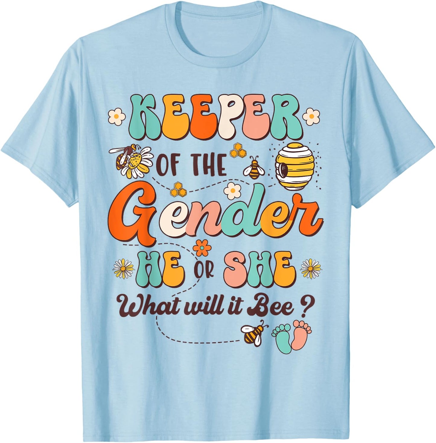 Keeper of Gender Reveal He or She What Will it Bee Retro T-Shirt - T-Shirt | Light Blue