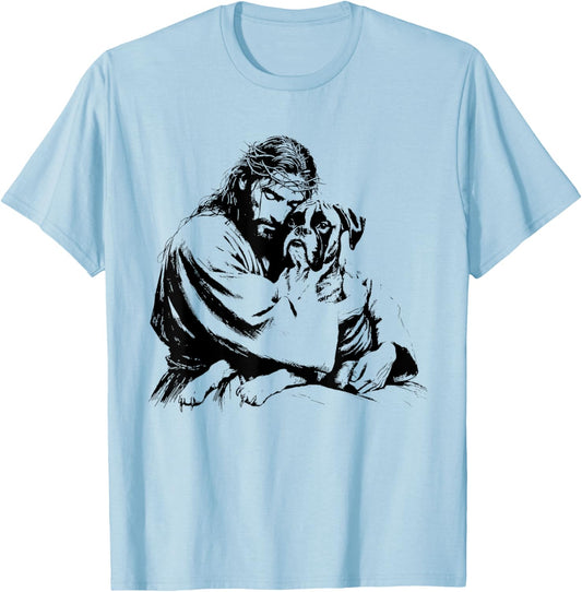 Jesus Boxer Dog - Funny Christian Religious Dog Lover Women Girls Kids T-Shirt - T-Shirt | Light Blue