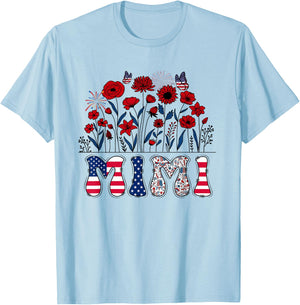 Groovy Mimi 4th of July Patriotic Floral Women Mother's Day T-Shirt - T-Shirt | Light Blue