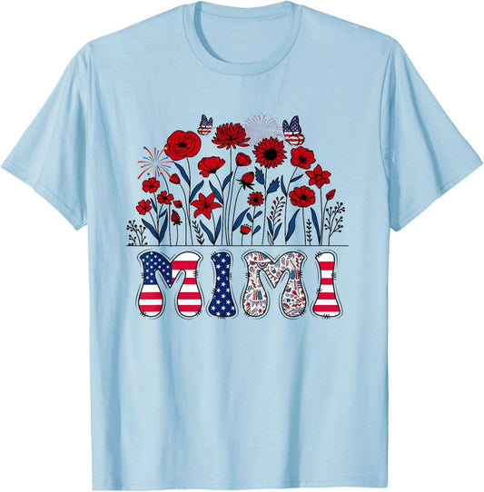Groovy Mimi 4th of July Patriotic Floral Women Mother's Day T-Shirt - T-Shirt | Light Blue