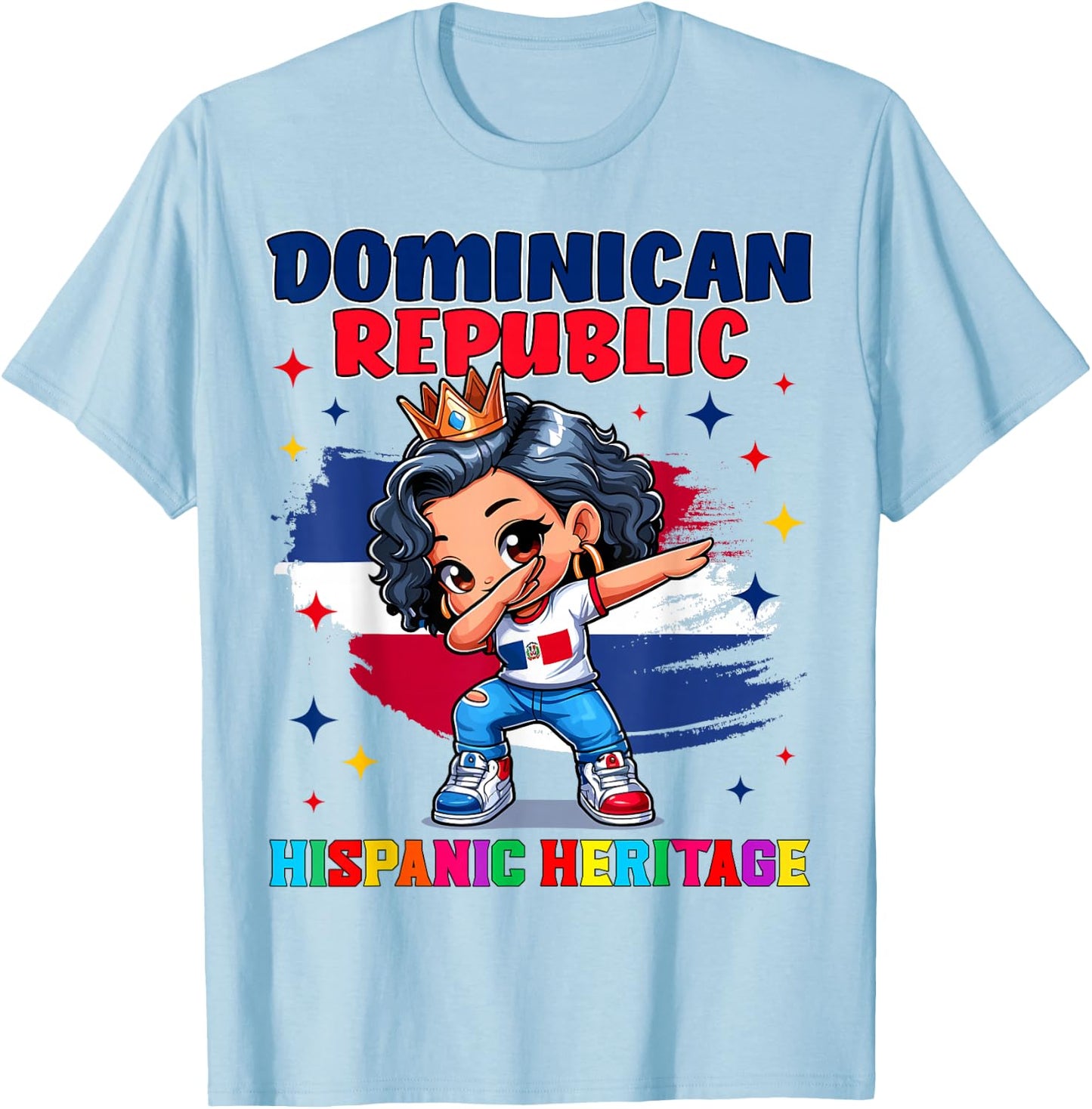 Dominican Republic Girl Hispanic Heritage Celebration Kids T-Shirt - T-Shirt | Light Blue