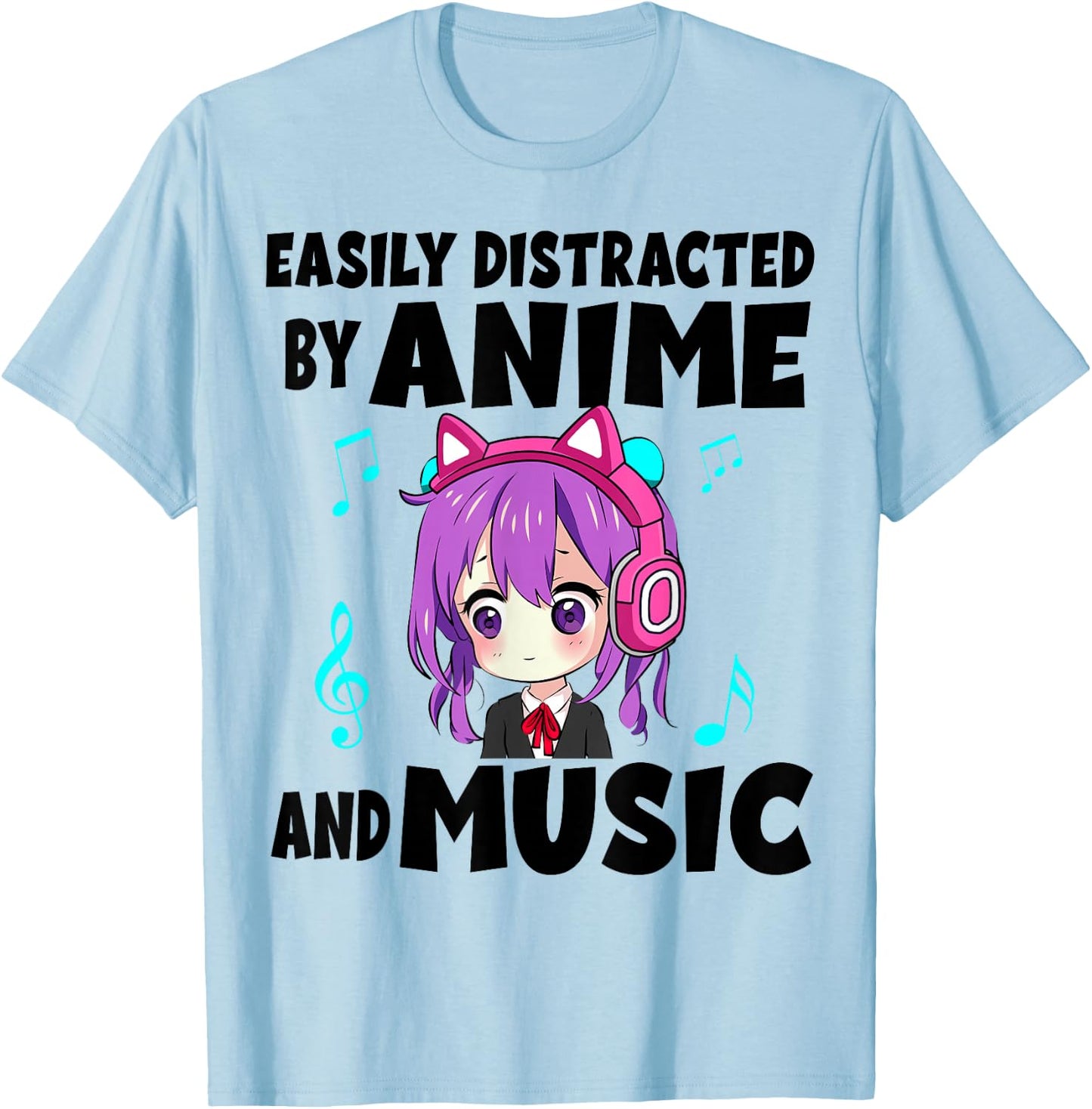 funny Anime and Music Girl for Teen chibi graphic Anime girl T-Shirt - T-Shirt | Light Blue