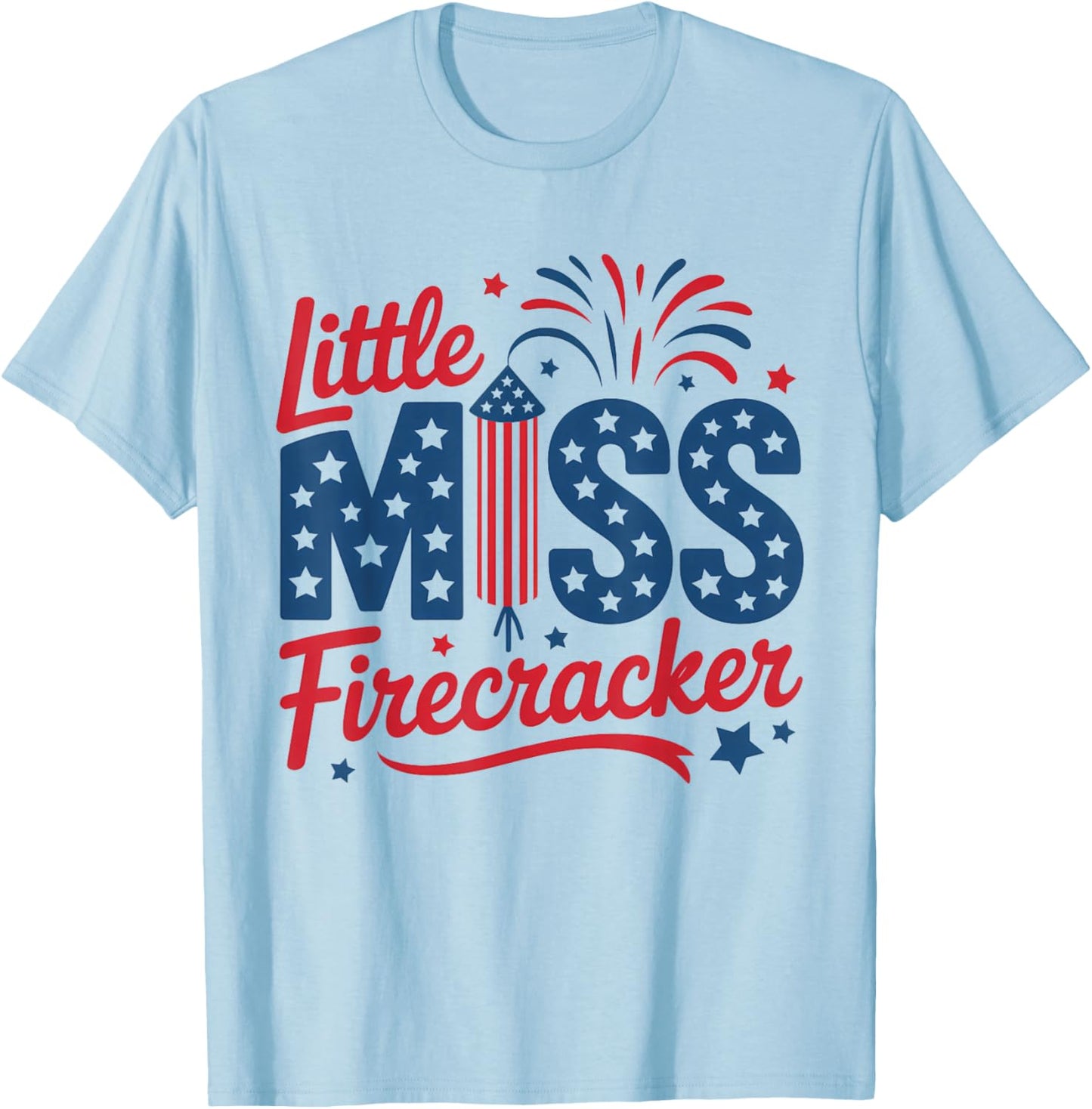 Little Miss Firecracker 4th Of July American Flag Girls Kids T-Shirt - T-Shirt | Light Blue