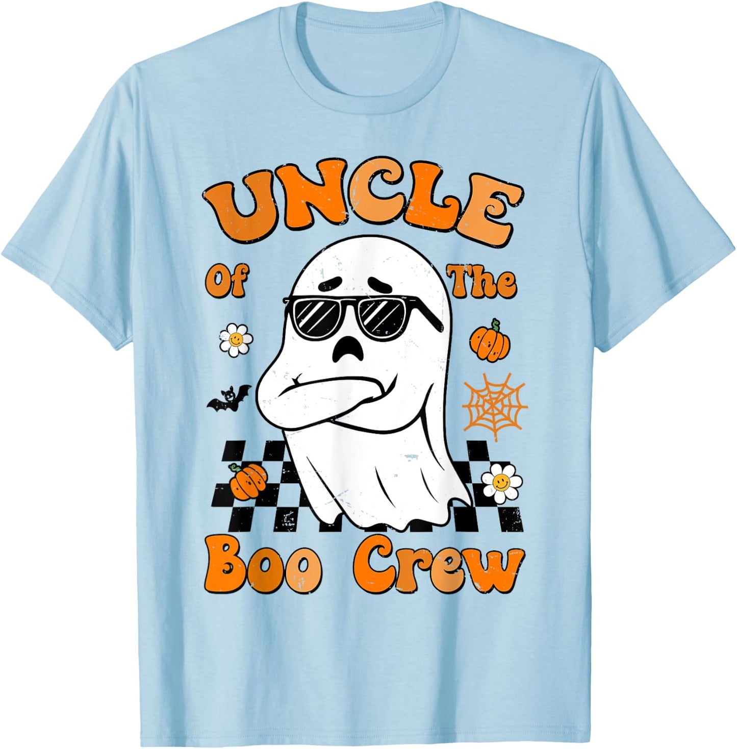 Uncle Of The Boo Crew Groovy Retro Family Halloween Funny T-Shirt - T-Shirt | Light Blue