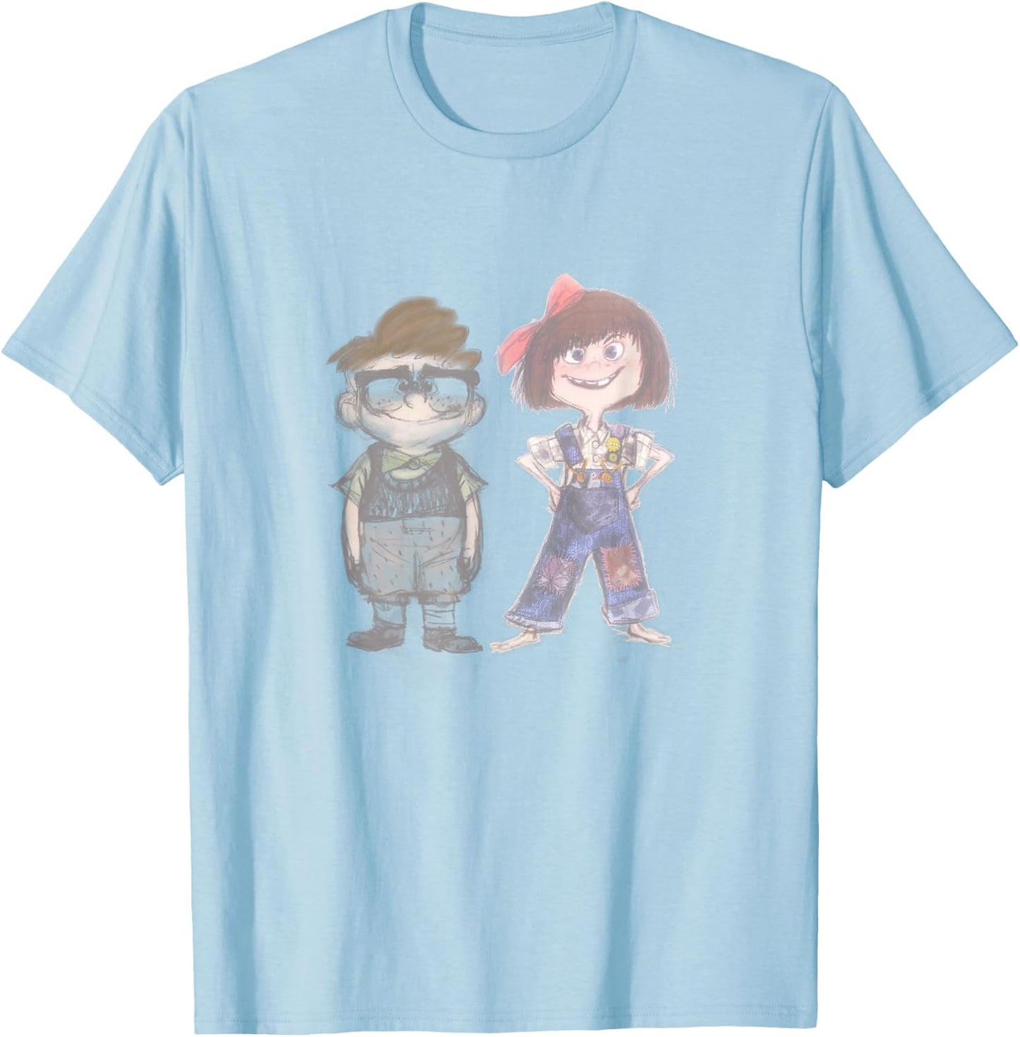 Disney Pixar Up Young Carl & Ellie Cute Vintage Sketch T-Shirt - T-Shirt | Light Blue