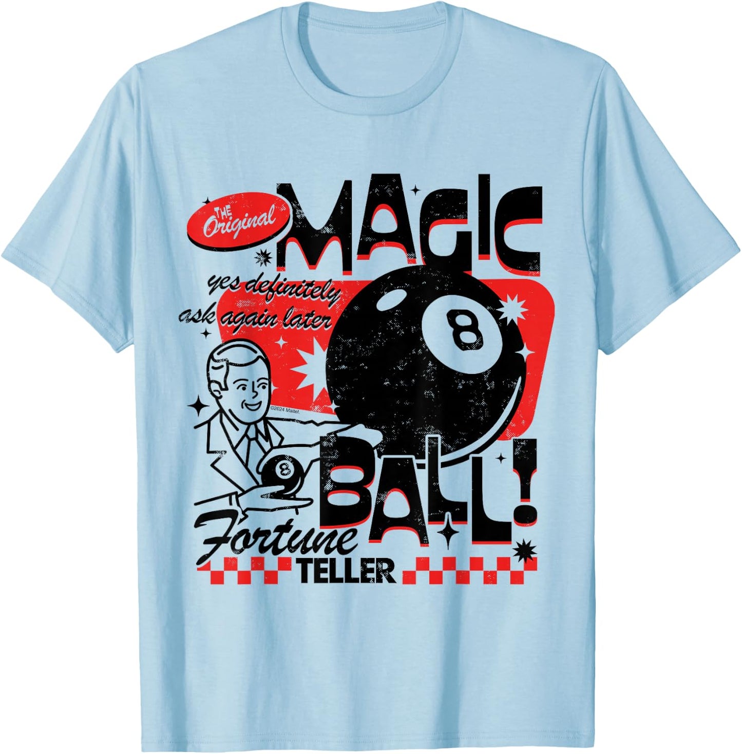 Magic 8 Ball - The Original Fortune Teller Vintage Pattern T-Shirt - T-Shirt | Light Blue