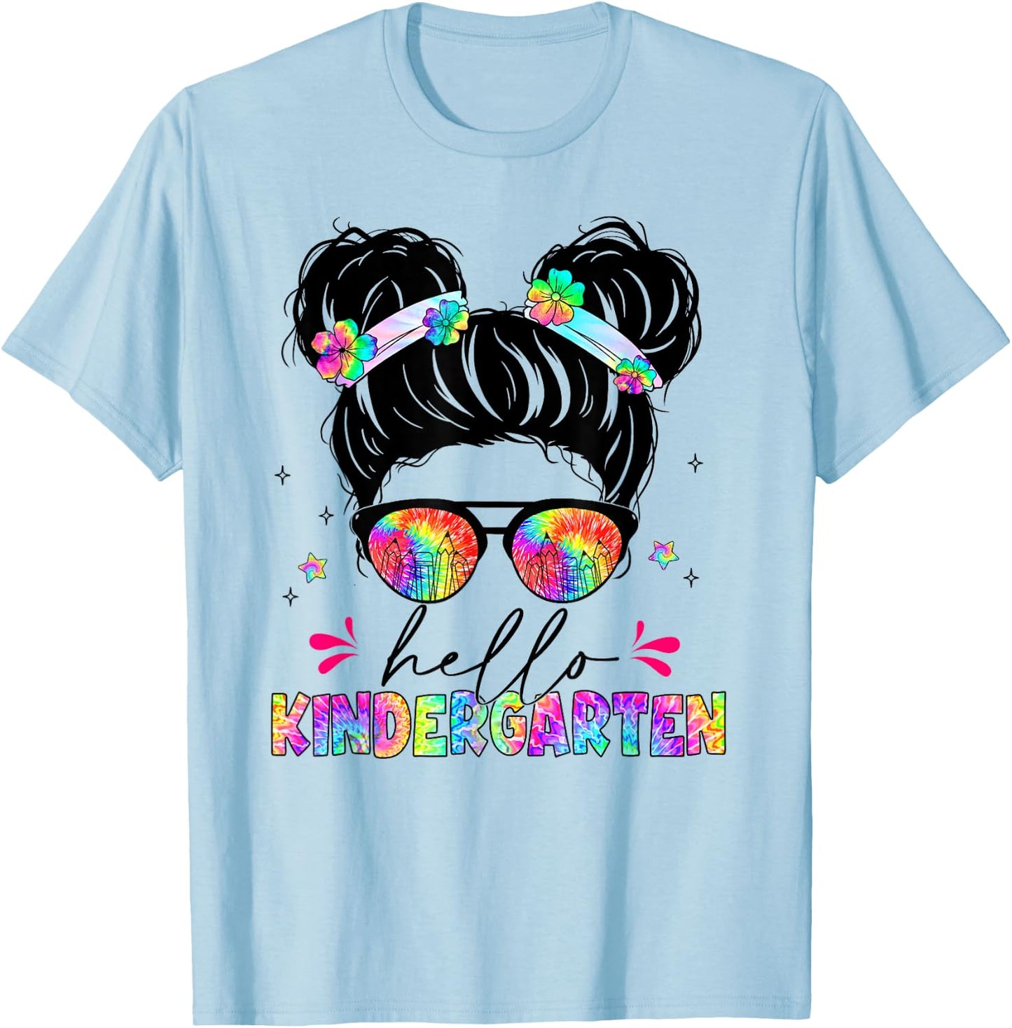 Hello Kindergarten shirt messy bun tie dye back to school T-Shirt - T-Shirt | Light Blue