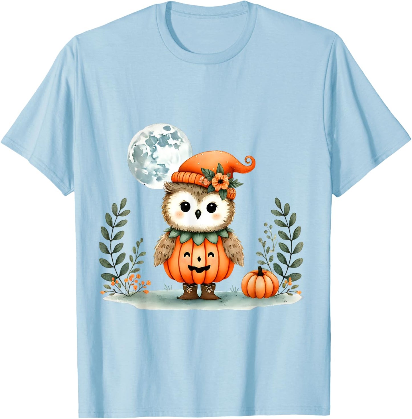 Halloween Owl With Pumpkin Costume Full Moon T-Shirt - T-Shirt | Light Blue
