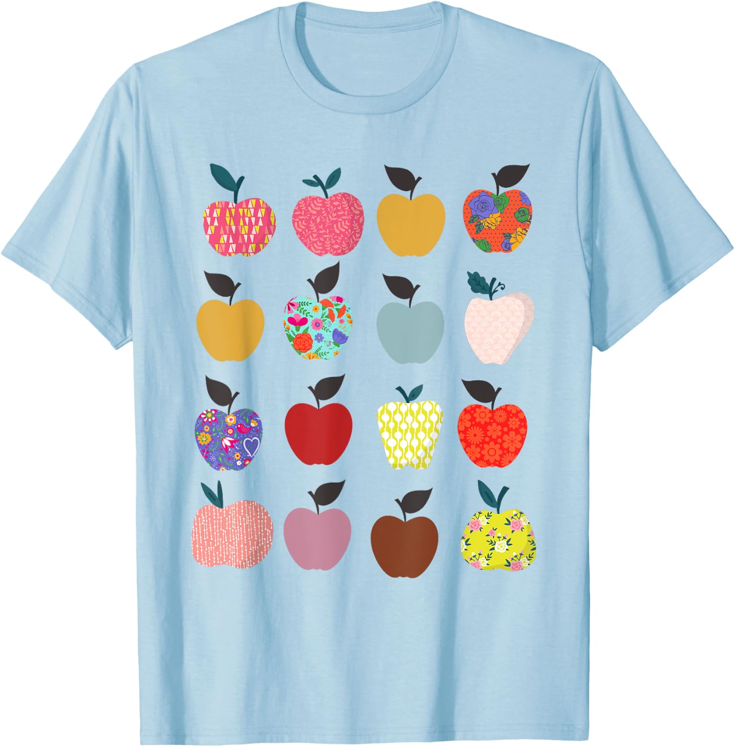 Folk Art Apples Back to school Teacher Shirt Funny T-Shirt - T-Shirt | Light Blue