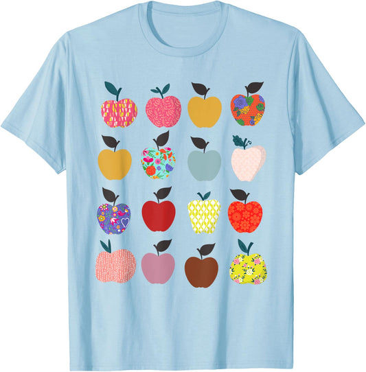 Folk Art Apples Back to school Teacher Shirt Funny T-Shirt - T-Shirt | Light Blue