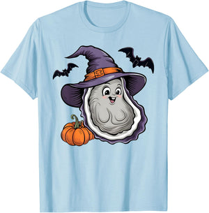 Oyster Scary Pumpkin Bat Funny Witch Hat Oyster Halloween T-Shirt - T-Shirt | Light Blue
