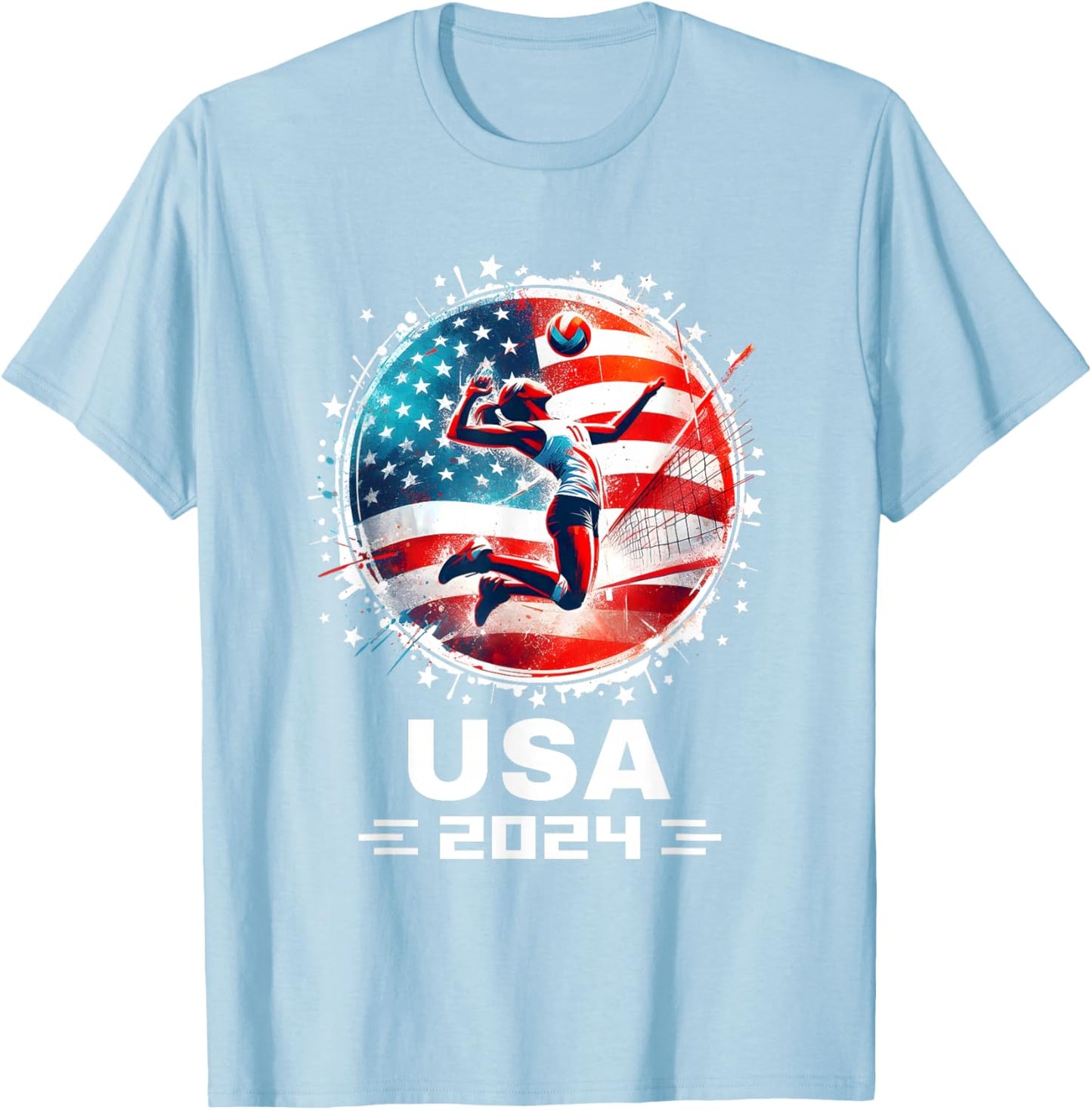 USA Team 2024 United States American Flag Women Volleyball T-Shirt - T-Shirt | Light Blue