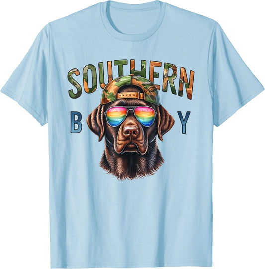 Southern Boy Hunting Dog Labrador Western Hunting Boy T-Shirt - T-Shirt | Light Blue