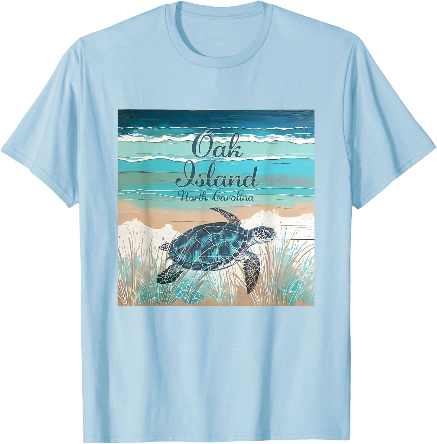 Oak Island North Carolina Sea Turtle Beach Decor T-Shirt - T-Shirt | Light Blue