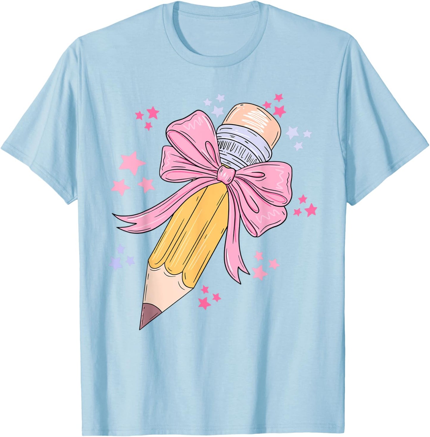 Pencil Coquette Bow Pink Back To School Teachers Girls Kids T-Shirt - T-Shirt | Light Blue