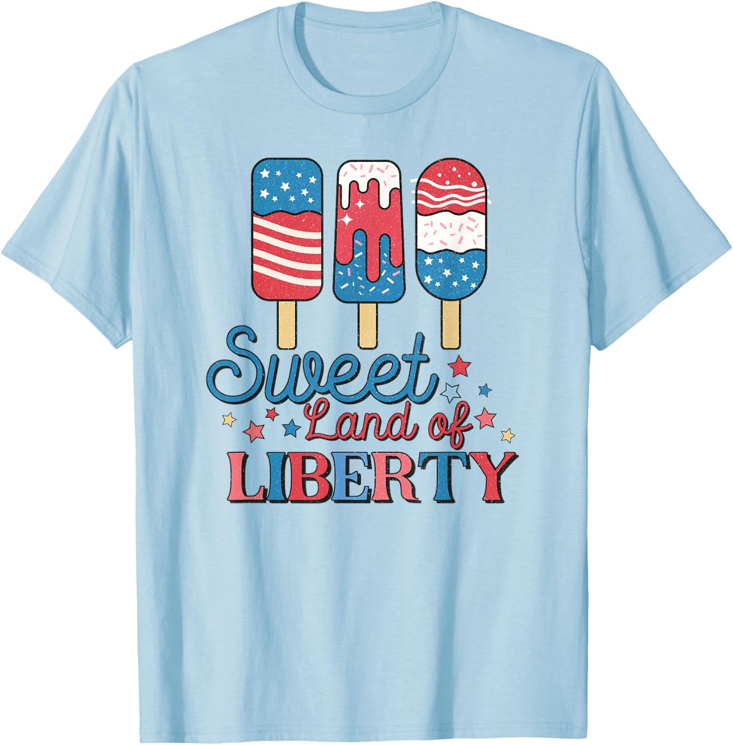 Cute Retro 4th of July Popsicle Patriotic Land of Liberty T-Shirt - T-Shirt | Light Blue
