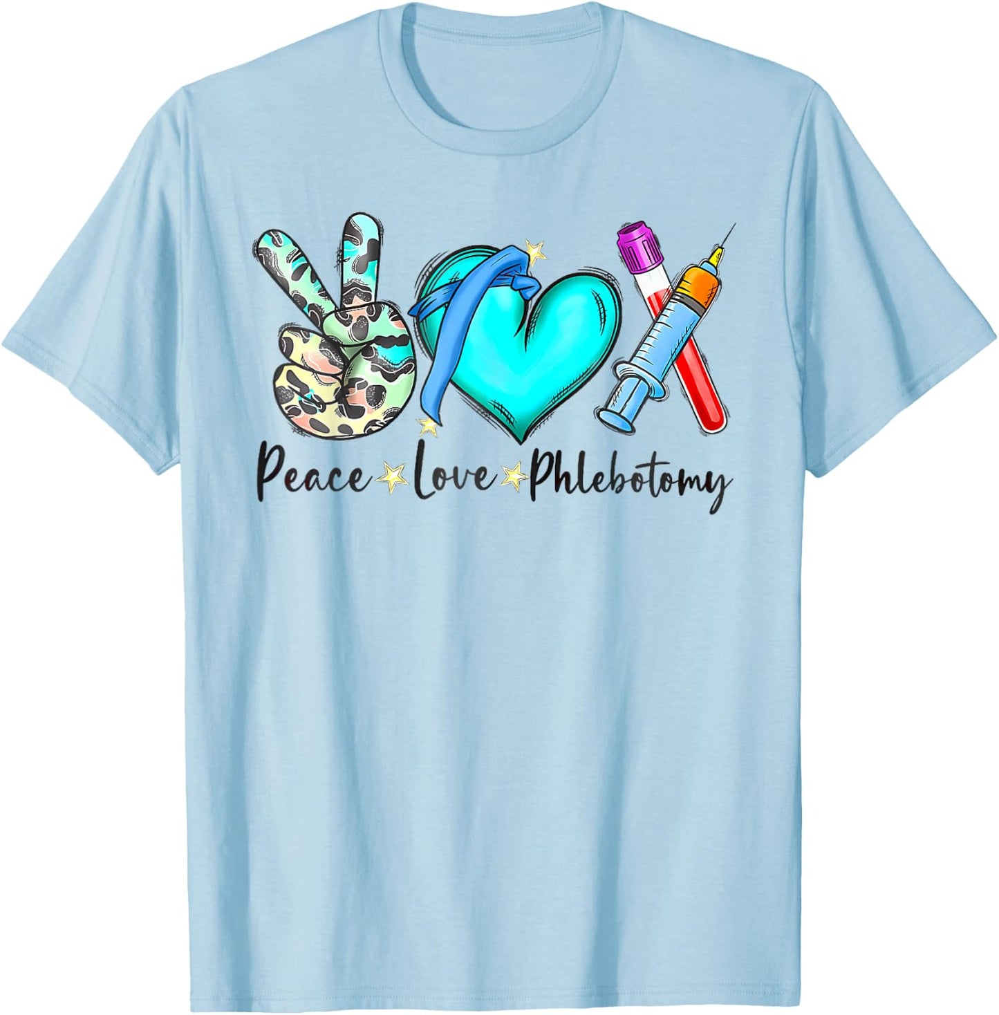 Peace Love Phlebotomy Nurse Phlebotomist Tie Dye Technician T-Shirt - T-Shirt | Light Blue