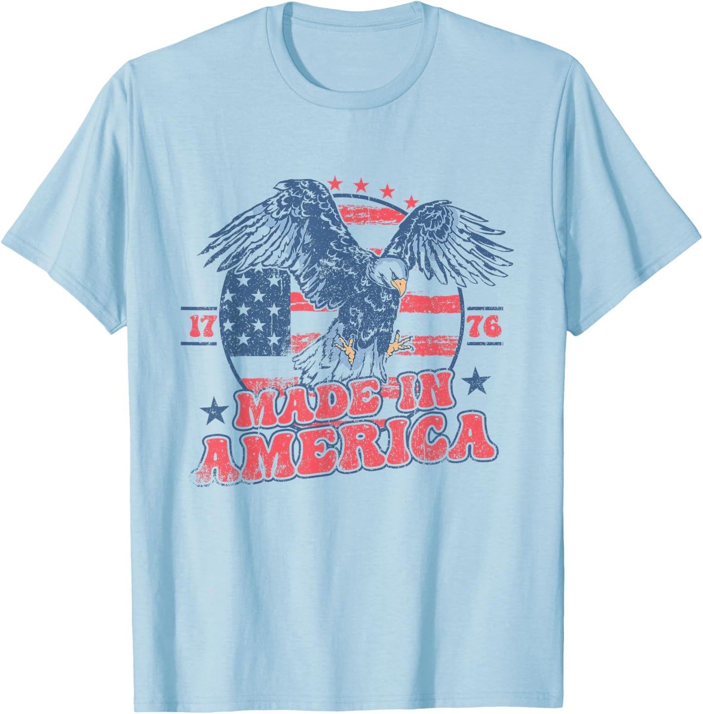 4th of July Groovy Eagle 1776 Made In America Vintage Retro Kids Men T-Shirt - T-Shirt | Light Blue
