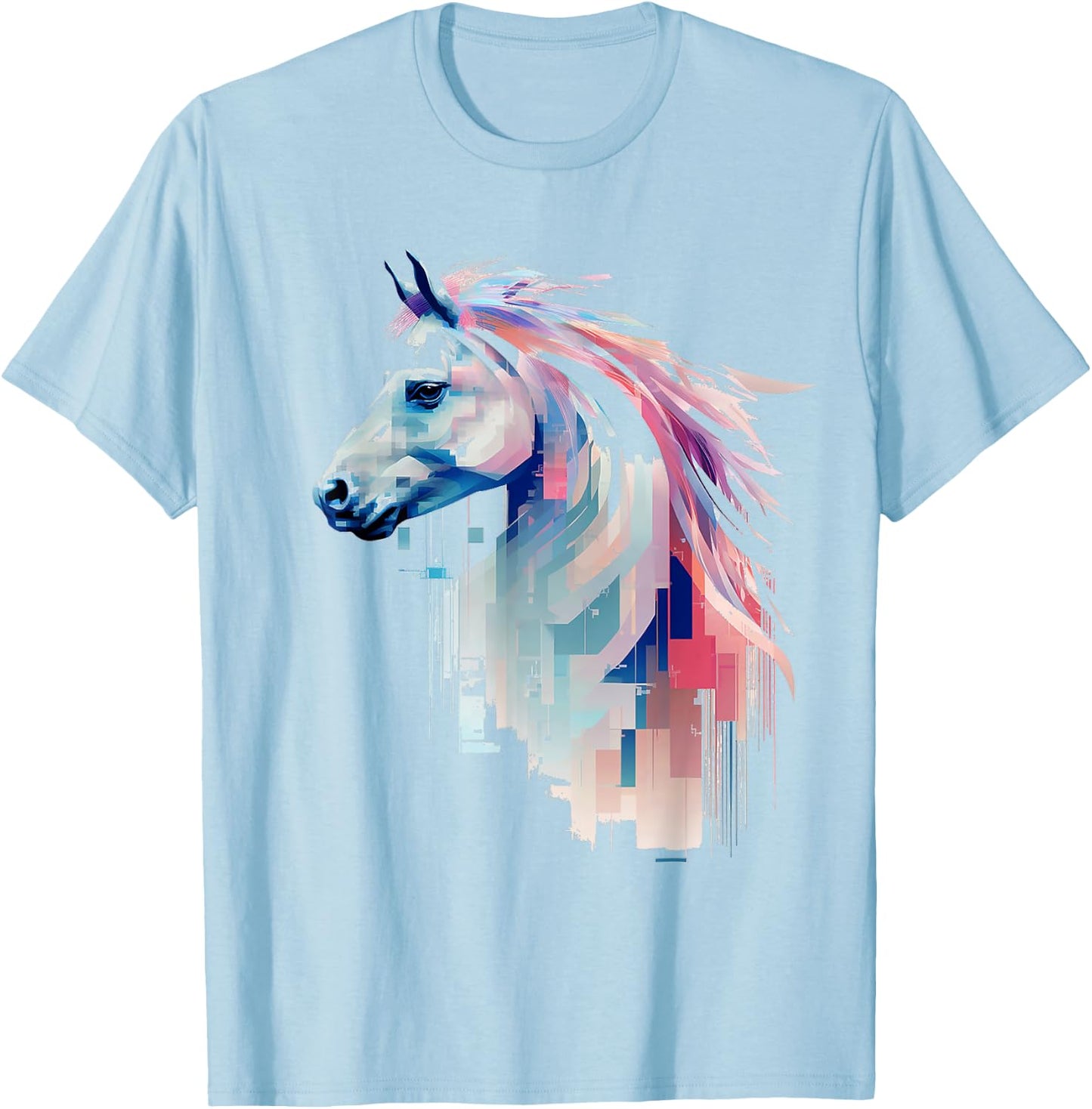 Horse Animal Colorful Zoo Abstract Art Painting Horse T-Shirt - T-Shirt | Light Blue